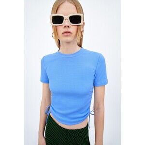 Zara Ruched Ribbed Top Blue